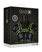 Shots Ouch Chest Bulldog Harness Glow in the Dark S M product packaging showcasing glow-in-the-dark design and features.
