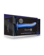 Ouch 8 Inch Curved Hollow Strap On Metallic Blue packaging showcasing its textured design and metallic finish.