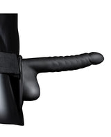 Shots Ouch 8 Inch Ribbed Hollow Strap On with Balls Black showcasing the ribbed design and realistic ball detail.