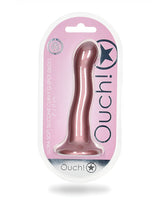 Shots Ouch 7 inch Curvy G-Spot Dildo Rose Gold in packaging, featuring ultra-soft liquid silicone and a curved design.