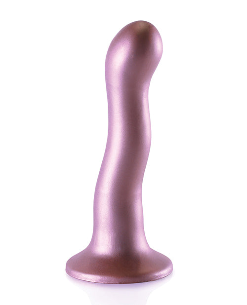 Shots Ouch 7 inch Curvy G-Spot Dildo Rose Gold with a sleek design and soft silicone material.