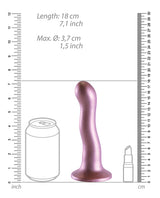 Shots Ouch 7 inch Curvy G-Spot Dildo Rose Gold measurements with can for size reference.