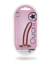 Shots Ouch 5 inch Smooth G-Spot Dildo Rose Gold packaging displaying sleek design and G-spot targeting features.