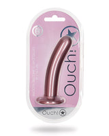 Shots Ouch 6 inch Smooth G-Spot Dildo Rose Gold packaging showcasing sleek silicone design