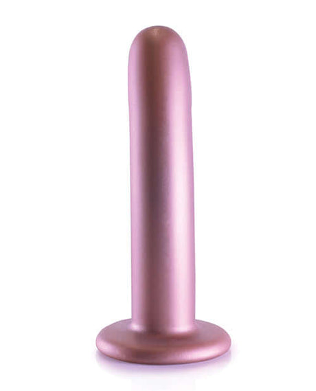 Shots Ouch 6 inch Smooth G-Spot Dildo Rose Gold standing upright with a sleek silicone finish.