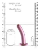 Shots Ouch 6 inch Smooth G-Spot Dildo Rose Gold with size reference next to a can and lipstick.