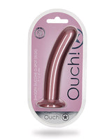 Shots Ouch 7 inch Smooth G-Spot Dildo Rose Gold packaging display with smooth silicone design.