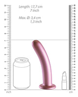 Shots Ouch 7 inch Smooth G-Spot Dildo Rose Gold shown next to a can for size comparison