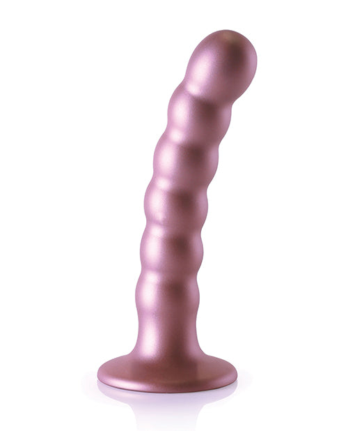 Shots Ouch 5 inch Beaded G-Spot Dildo Rose Gold with curved beaded design for targeted stimulation.