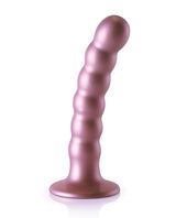 Shots Ouch 5 inch Beaded G-Spot Dildo Rose Gold with curved beaded design for targeted stimulation.