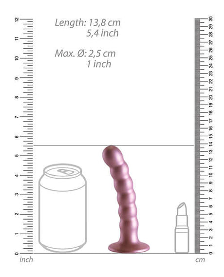 Images showing the measurements and dimensions of the Shots Ouch 5 inch Beaded G-Spot Dildo Rose Gold.