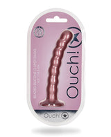 Shots Ouch 6.5 inch Beaded G-Spot Dildo Rose Gold packaged in a pink design with visible beaded texture.