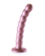 Shots Ouch 6.5 inch Beaded G-Spot Dildo Rose Gold on a white background showcasing its elegant design and textured beads.
