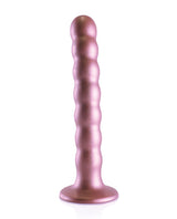 Shots Ouch 6.5 inch Beaded G-Spot Dildo Rose Gold on a white background showcasing its smooth and elegant design.
