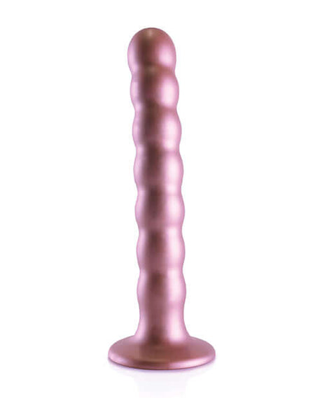 Shots Ouch 6.5 inch Beaded G-Spot Dildo Rose Gold on a white background showcasing its smooth and elegant design.