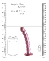 Shots Ouch 6.5 inch Beaded G-Spot Dildo Rose Gold with size comparison against a can and lipstick.