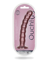 Shots Ouch 8 inch Beaded G-Spot Dildo Rose Gold in packaging showcasing its sleek design and beaded texture.