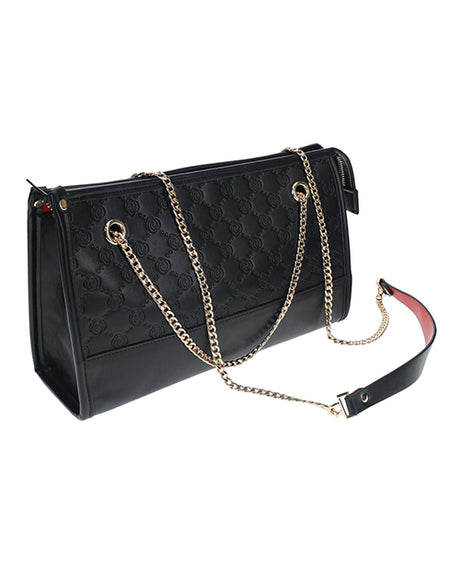 Milan Collection Bondage Kit with Bag Black Red elegantly designed handbag in black with chain strap and iridescent hardware.