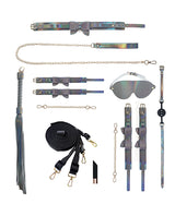 Ouch Paris Collection Bondage Kit with Bag Gray featuring stylish restraints and accessories in a chic layout.