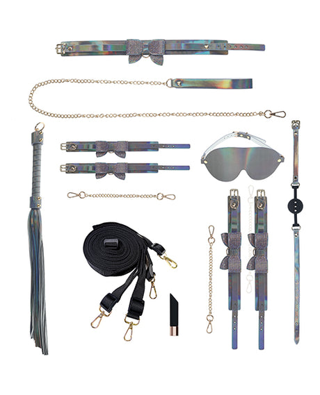 Ouch Paris Collection Bondage Kit with Bag Gray featuring stylish restraints and accessories in a chic layout.