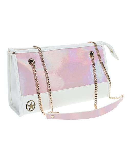 Ouch Paris Collection Bondage Kit with Bag Pink in stylish iridescent handbag with chain straps.