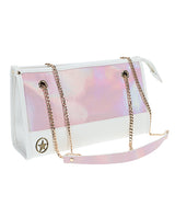 Ouch Paris Collection Bondage Kit with Bag Pink in stylish iridescent handbag with chain straps.