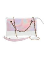 Ouch Paris Collection Bondage Kit with Bag Pink featuring an elegant iridescent handbag with gold chain accents.