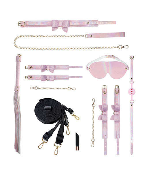Ouch Paris Collection Bondage Kit with Bag Pink includes restraints, leash, and accessories in a stylish pink design.