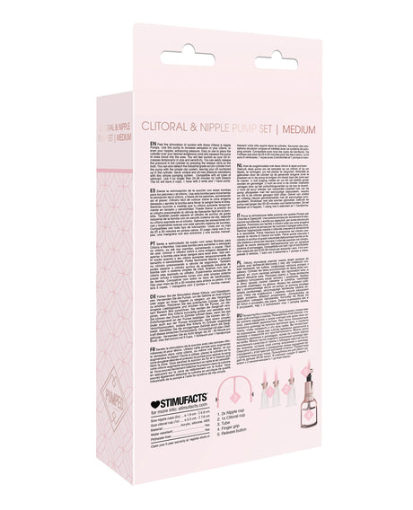 Shots Pumped Clitoral & Nipple Pump Set Medium Rose Gold packaging with instructions and product details.