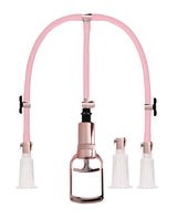 Shots Pumped Clitoral & Nipple Pump Set Medium Rose Gold showcasing pink tubing and clear cylinders.