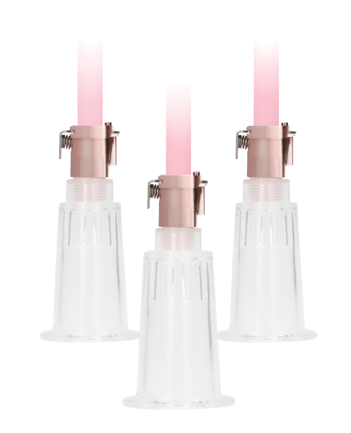 Shots Pumped Clitoral & Nipple Pump Set Medium Rose Gold, featuring three clear suction cylinders.