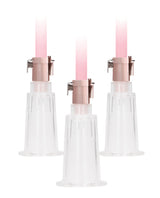 Shots Pumped Clitoral & Nipple Pump Set Medium Rose Gold, featuring three clear suction cylinders.