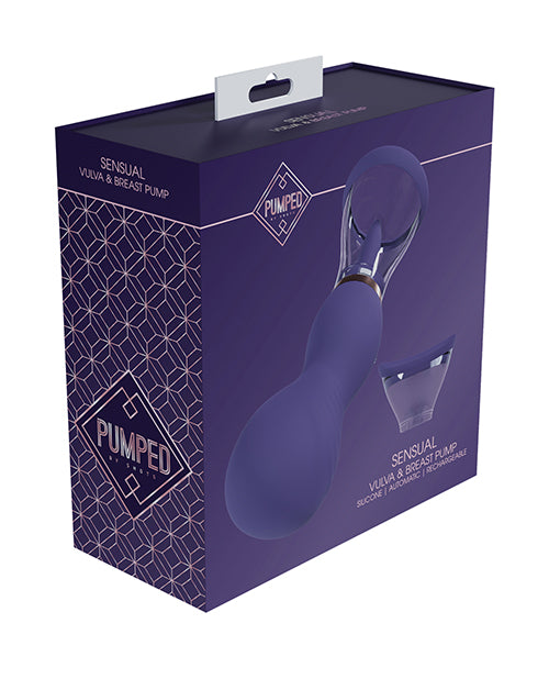 Shots Pumped Sensual Vulva & Breast Pump Purple packaging design showcasing the dual-cup suction kit in an attractive box.