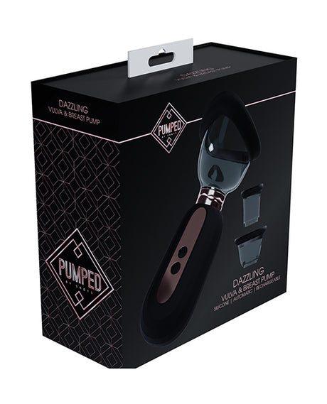 Shots Pumped Dazzling Clitoral Nipple & Breast Pump Black packaging showing the product and its features.