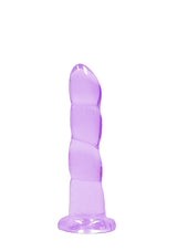 Realrock Non Realistic Dildo With Suction Cup 7 Inch Purple showcasing its crystal-clear silhouette and curved design.