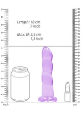 Realrock Non Realistic Dildo With Suction Cup 7 Inch Purple measurements alongside scale for comparison.