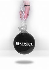 Realrock Realistic Dildo with Balls 10 inch Purple displayed with a black base, showcasing its lifelike design and clear finish.