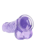 Realrock Realistic Dildo with Balls 10 inch Purple featuring a translucent design and suction cup base.