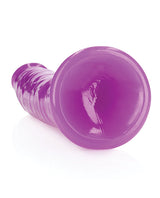 RealRock 10 inch Slim Dildo Glow in the Dark Neon Purple, showcasing a sleek purple design, perfect for intimate adventures.