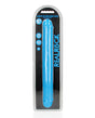 RealRock 15 Inch Double Dong Glow in the Dark Neon Blue in packaging, vibrant neon blue, designed for shared and solo pleasure.