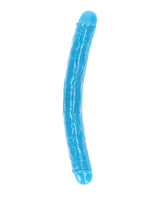 RealRock 15 Inch Double Dong Glow in the Dark Neon Blue designed for double-ended pleasure and vibrant glow.