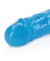 RealRock 15 Inch Double Dong Glow in the Dark Neon Blue close-up view of the vibrant blue shaft