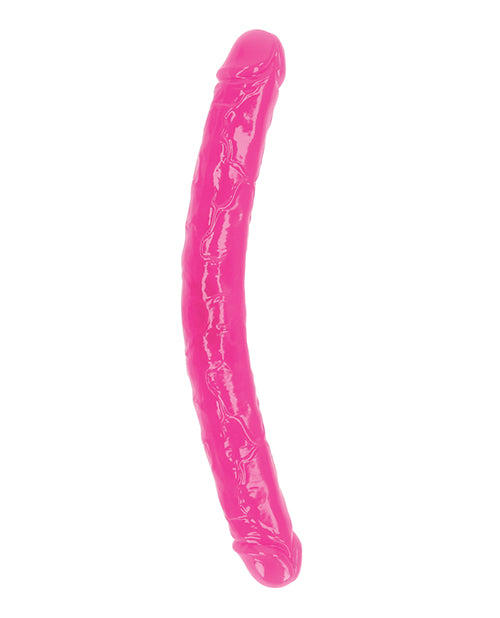 RealRock 15 inch Double Dong Glow in the Dark Neon Pink, double-ended dildo for versatile and illuminated play.
