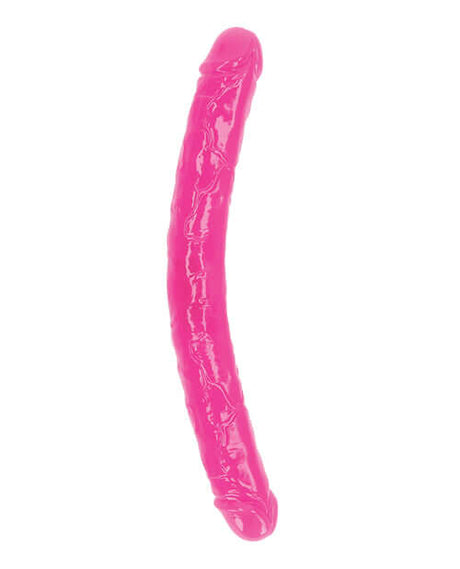 RealRock 15 inch Double Dong Glow in the Dark Neon Pink, double-ended dildo for versatile and illuminated play.