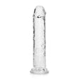 Realrock Straight Realistic 7 inch Dildo Transparent featuring a clear design and sturdy suction base for versatile use.