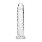 Realrock Straight Realistic 7 inch Dildo Transparent featuring a clear design and sturdy suction base for versatile use.