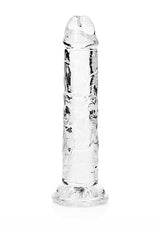Realrock Straight Realistic 7 inch Dildo Transparent with lifelike contours and suction base for hands-free pleasure.