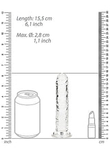 Realrock Straight Realistic 7 inch Dildo Transparent with measurement scale beside it for size reference.