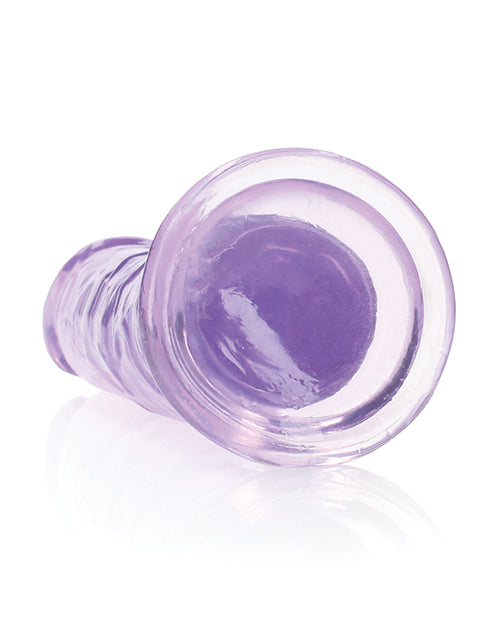 RealRock Crystal Clear 8 inch Dildo Suction Cup Purple shown from above with clear and purple design.