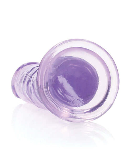 RealRock Crystal Clear 8 inch Dildo Suction Cup Purple shown from above with clear and purple design.